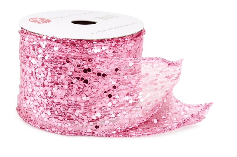 Picture of Ribbon Glitter Sequin Pink Wired Edge 2.5" x 10 Yards